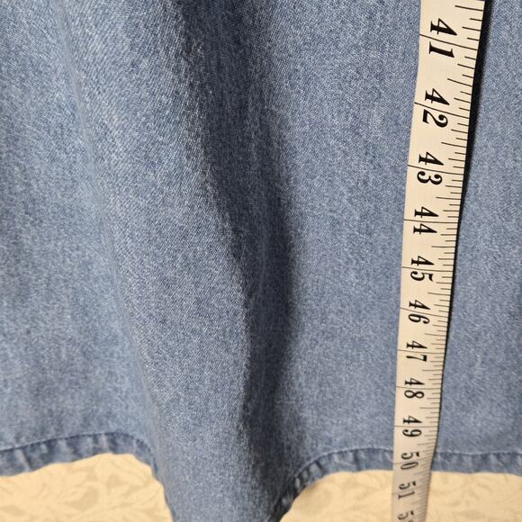 VTG PTNY Denim Jean Midi Dress Jumper XL Blue Cotton Sleeveless Painted Design - Picture 15 of 16